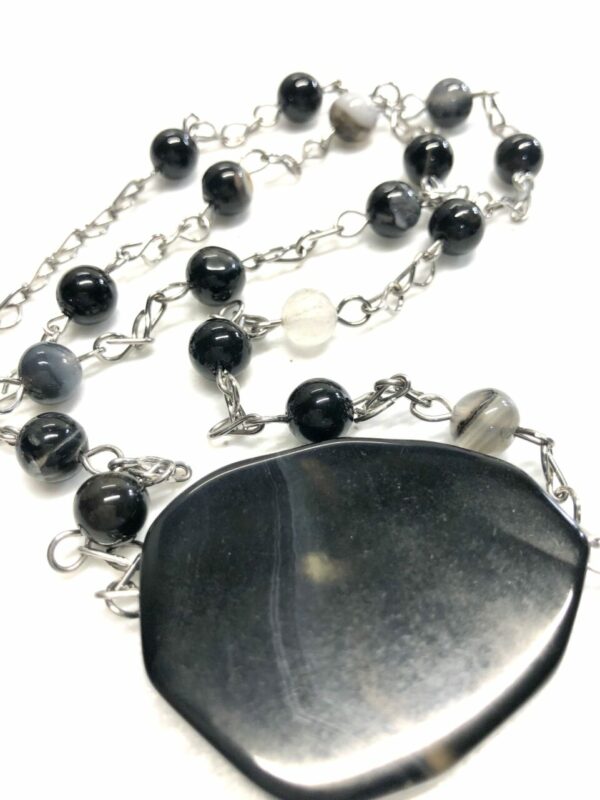 Handmade black agate beaded necklace