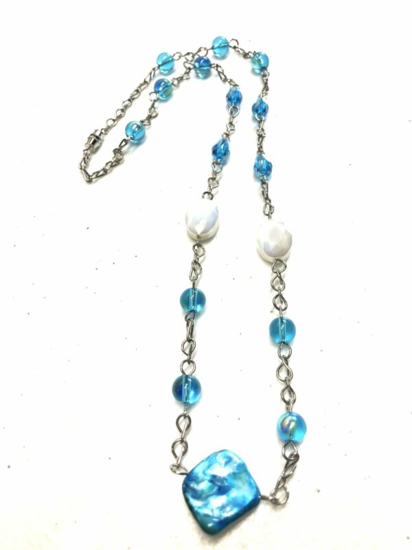 Handmade turquoise & white summer women’s necklace