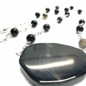 Handmade black agate beaded necklace