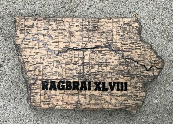 RAGBRAI Iowa map on wood