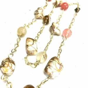 Handmade pink, brown, off-white & gold colored shell necklace