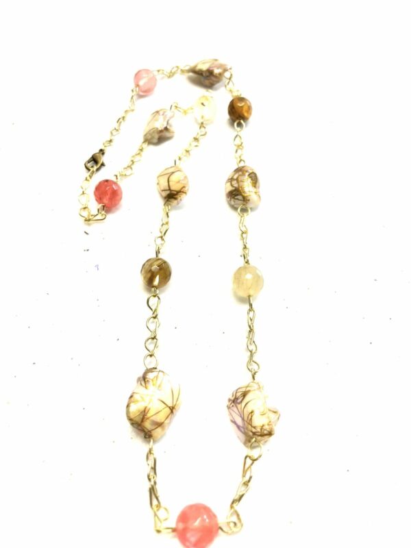 Handmade pink, brown, off-white & gold colored shell necklace
