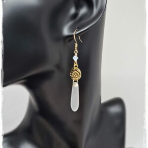 Glass Drop Earrings with Gold Hammered Discs
