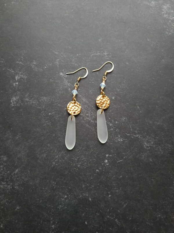 Glass Drop Earrings with Gold Hammered Discs