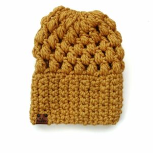 Crochet Puff Stitch Slouch Hat | Mustard Yellow