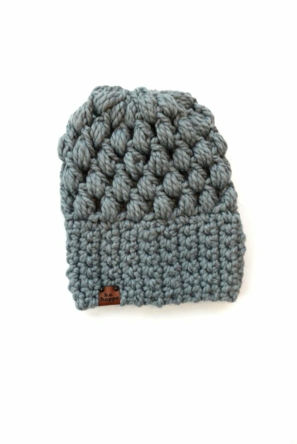 Crochet Puff Stitch Slouch Hat | Slate Grey
