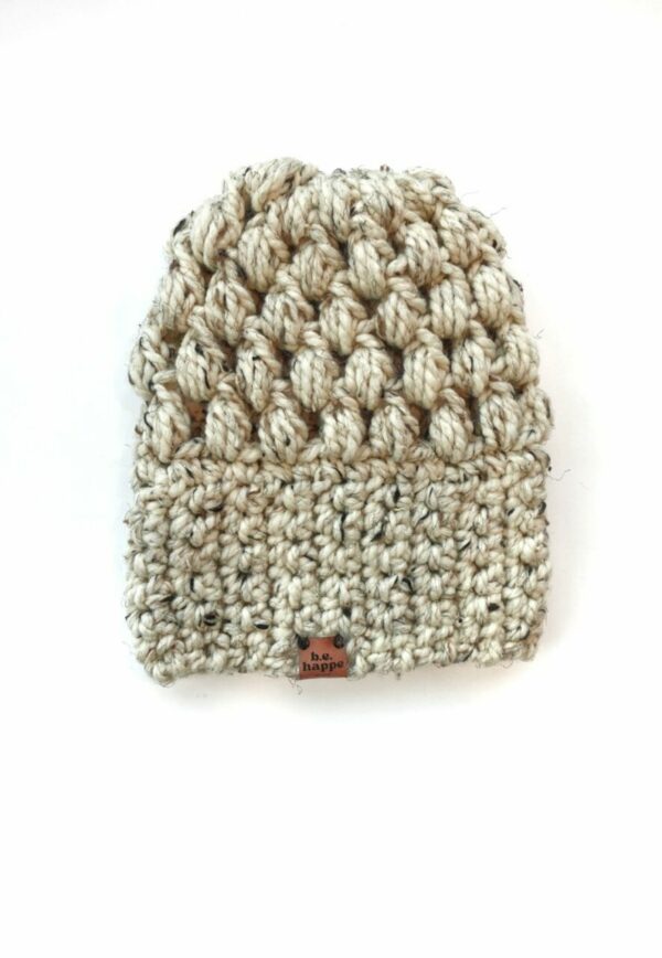 Crochet Puff Stitch Slouch Hat | Oatmeal