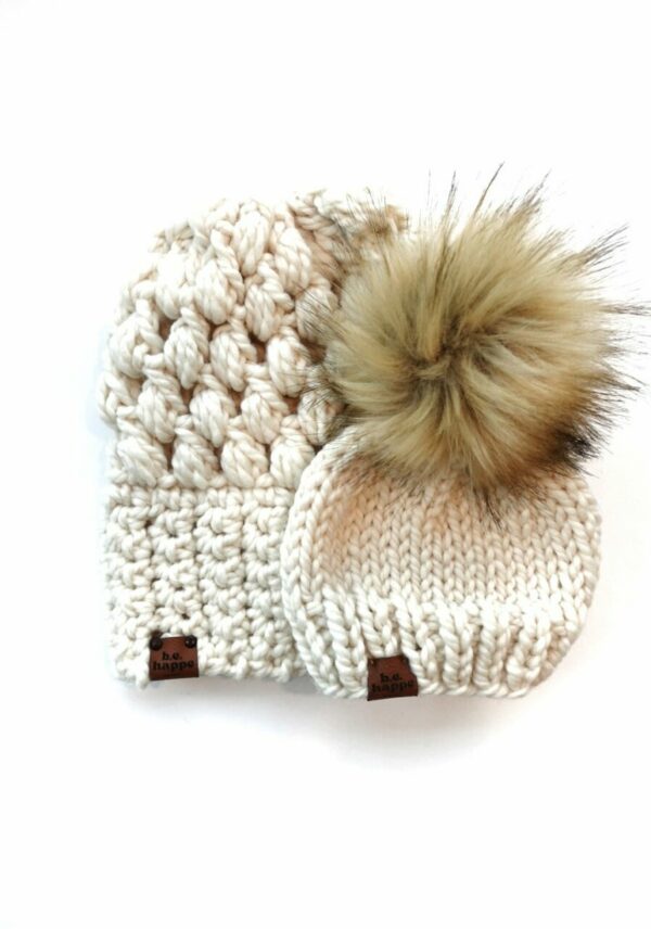 Mommy & Me Hats Puff Stitch Slouch + Happe Heart | Off White