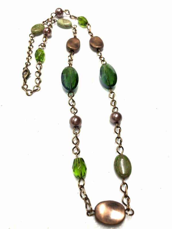 Handmade green & brown women’s necklace with case