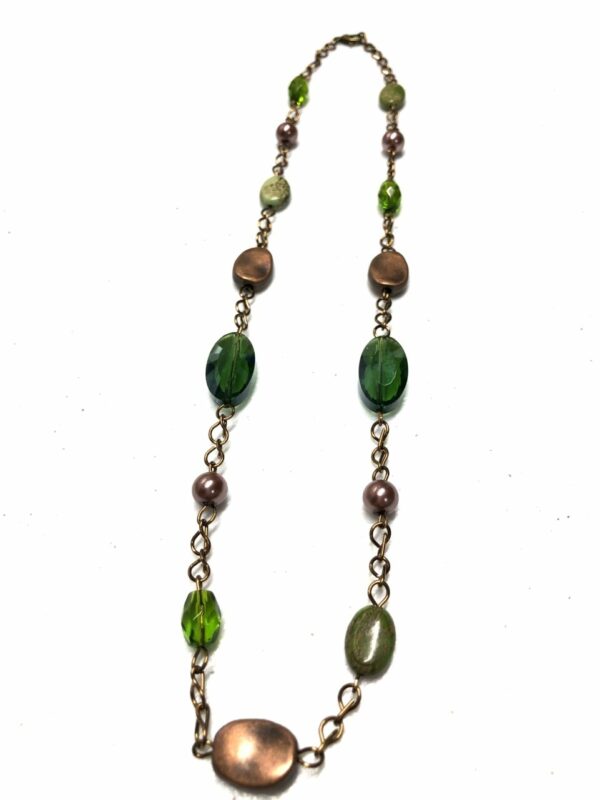 Handmade green & brown women’s necklace with case