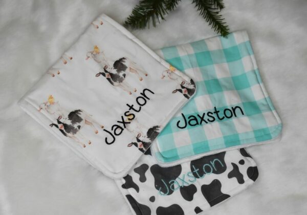 Personalized Country cow baby burp cloth set
