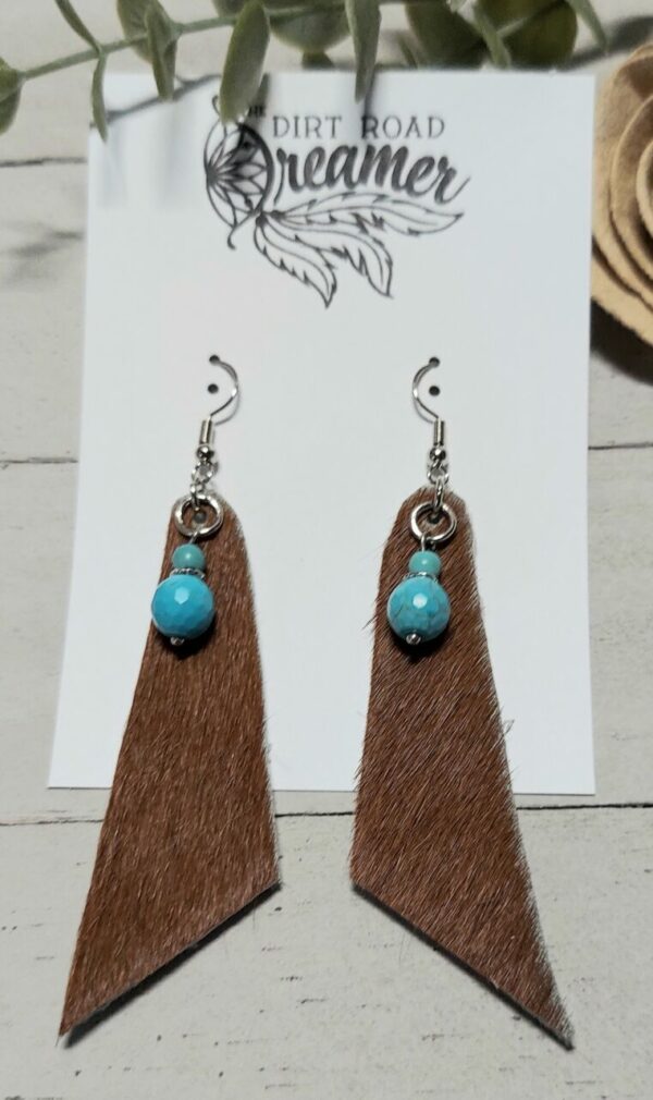 Brown Earrings with Turquoise Bead Accents