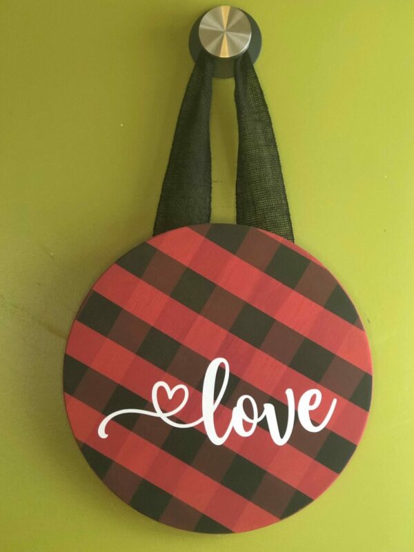 Love Red and Black Buffalo Check Door Hanger