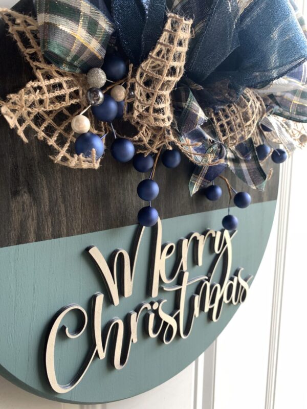 Blue & Burlap Merry Christmas Sign