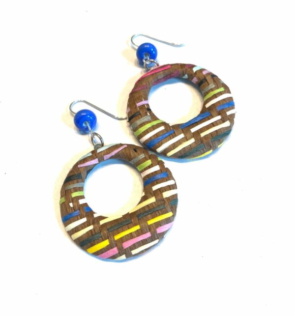 Blue Beaded Colorful Woven Earrings