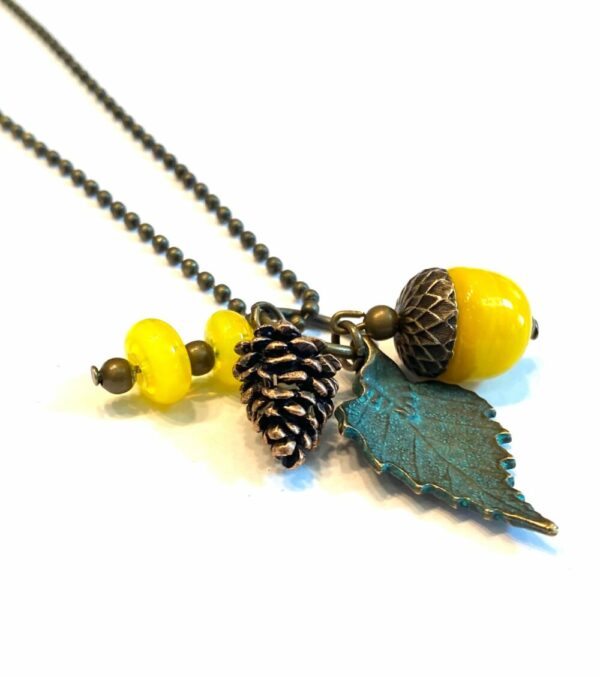Yellow Glass Acorn Charm Necklace