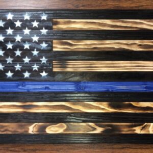 Hand crafted wooden Thin Blue Line flag