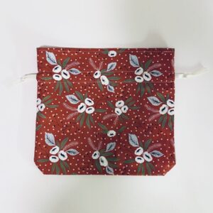 Fabric Gift Bags – Holiday, white flowers on red