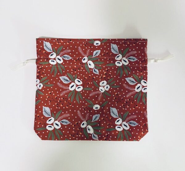 Fabric Gift Bags – Holiday, white flowers on red