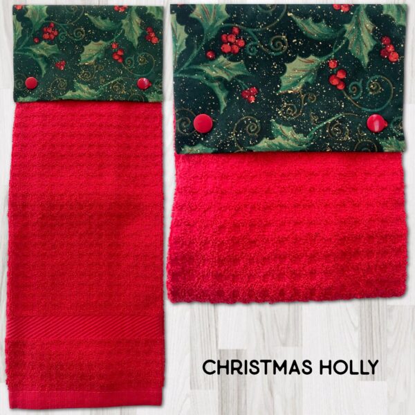 Christmas Holly Hanging Kitchen Towel with Snaps