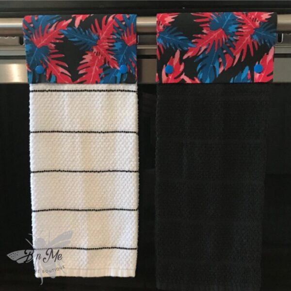 Tropical Leaf Hanging Kitchen Towels with Snaps
