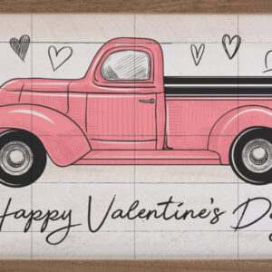 Happy Valentine’s Pink Truck Whitewash – Kendrick Home Wood Sign