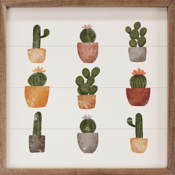 Nine Potted Cacti White – Kendrick Home Wood Sign