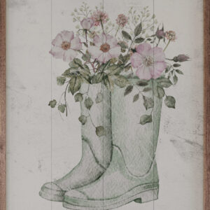 Green Spring Boots With Flowers – Kendrick Home Wood Sign