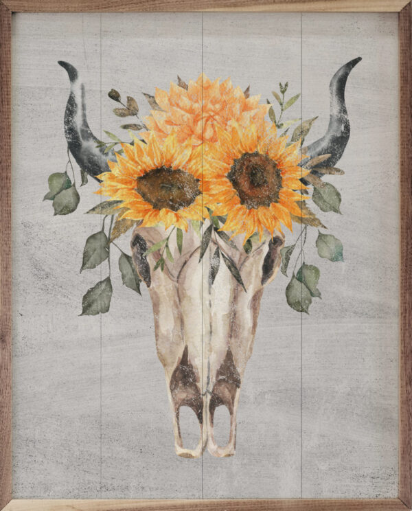 Sunflower Skull Whitewash – Kendrick Home Wood Sign