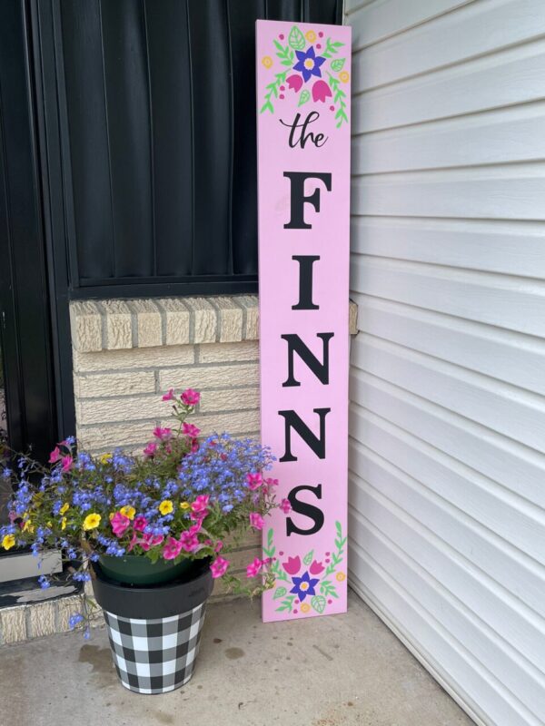 Bright Flowers Porch Sign with Last Name