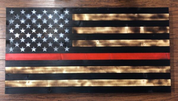 Hand crafted wooden Thin Red Line flag
