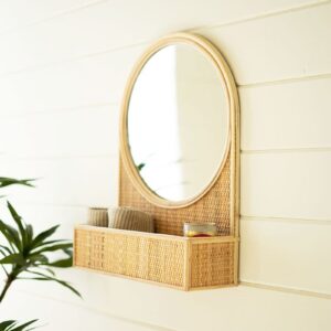 Round Mirror with Rattan Frame