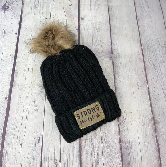 Black Personalized Leather Patch Stocking Hat