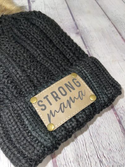 Black Personalized Leather Patch Stocking Hat