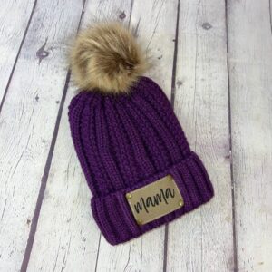 Purple Personalized Leather Patch Stocking Hat