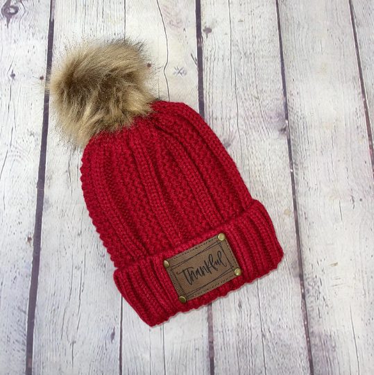 Dark Red Personalized Leather Patch Stocking Hat