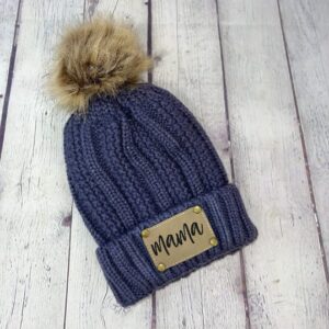 Dark Gray Personalized Leather Patch Stocking Hat