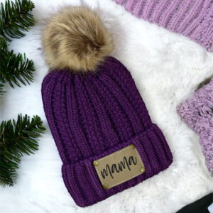 Purple Personalized Leather Patch Stocking Hat