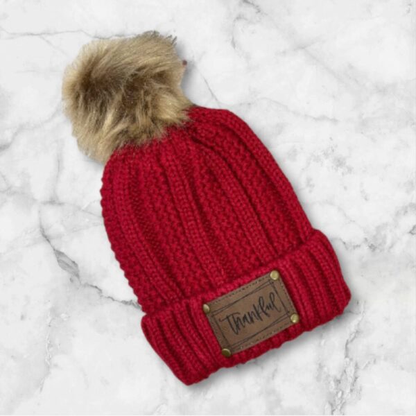 Dark Red Personalized Leather Patch Stocking Hat