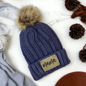 Dark Gray Personalized Leather Patch Stocking Hat