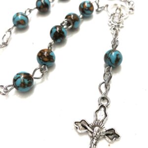Handmade brown & turquoise car rosary for gift