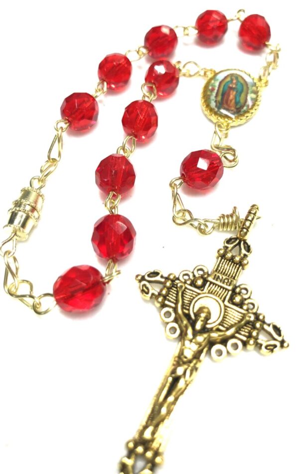 Handmade ruby glass beaded car rosary