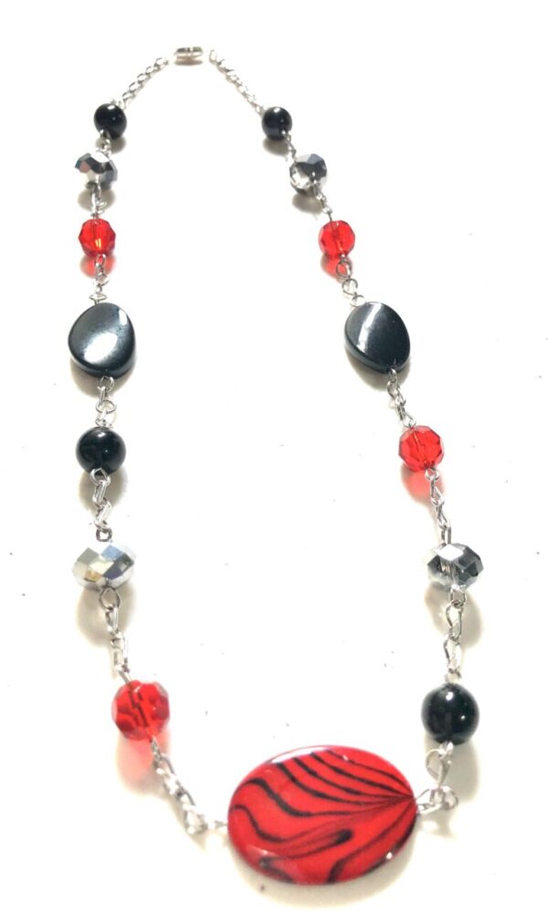 Handmade red, black & silver necklace for women