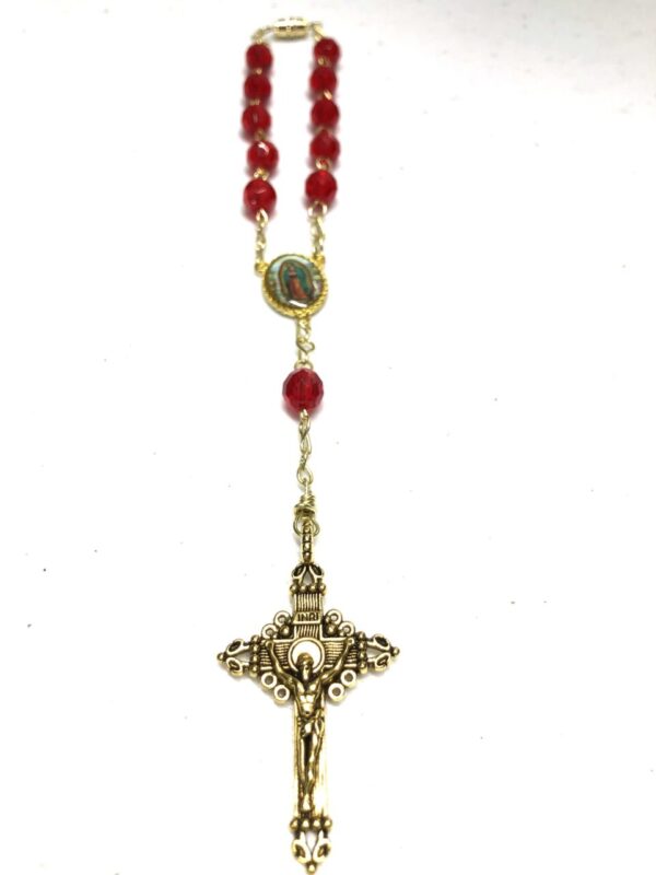 Handmade ruby glass beaded car rosary