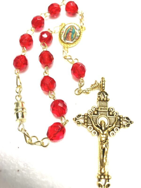 Handmade ruby glass beaded car rosary