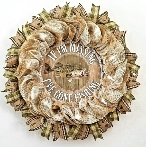 Rustic Fishing Cabin Lodge Front Door Wreath