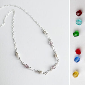 Wire Wrapped White Pearl & Crystal Birthstone Necklace