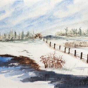 Snowy Iowa Field Original Watercolor Painting