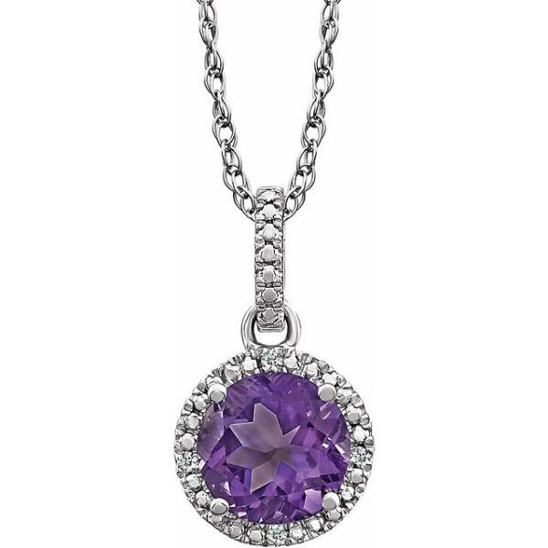 Amethyst, diamond, and sterling silver 18 inch necklace