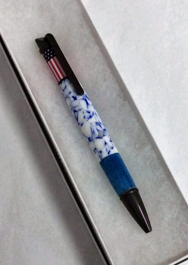 Handcrafted Red, White & Blue Acrylic Barrell Retractable Ballpoint Pen